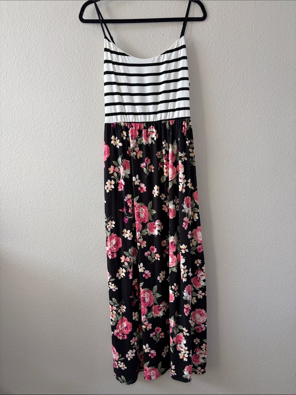 Vanilla Bay Black Floral & White Striped Maxi Dress